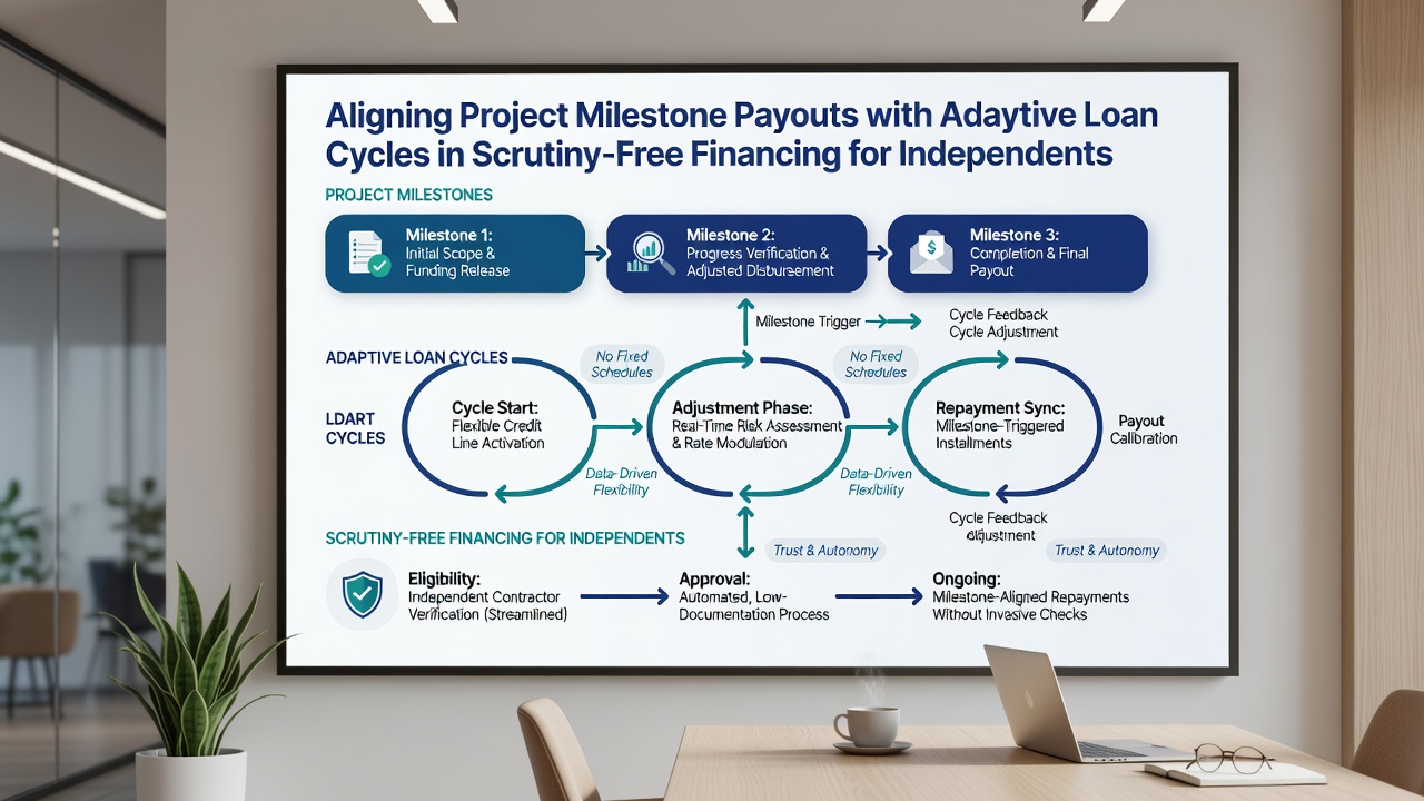 Financial dashboard displaying synced milestone payouts and adaptive loan repayment timelines for contractors
