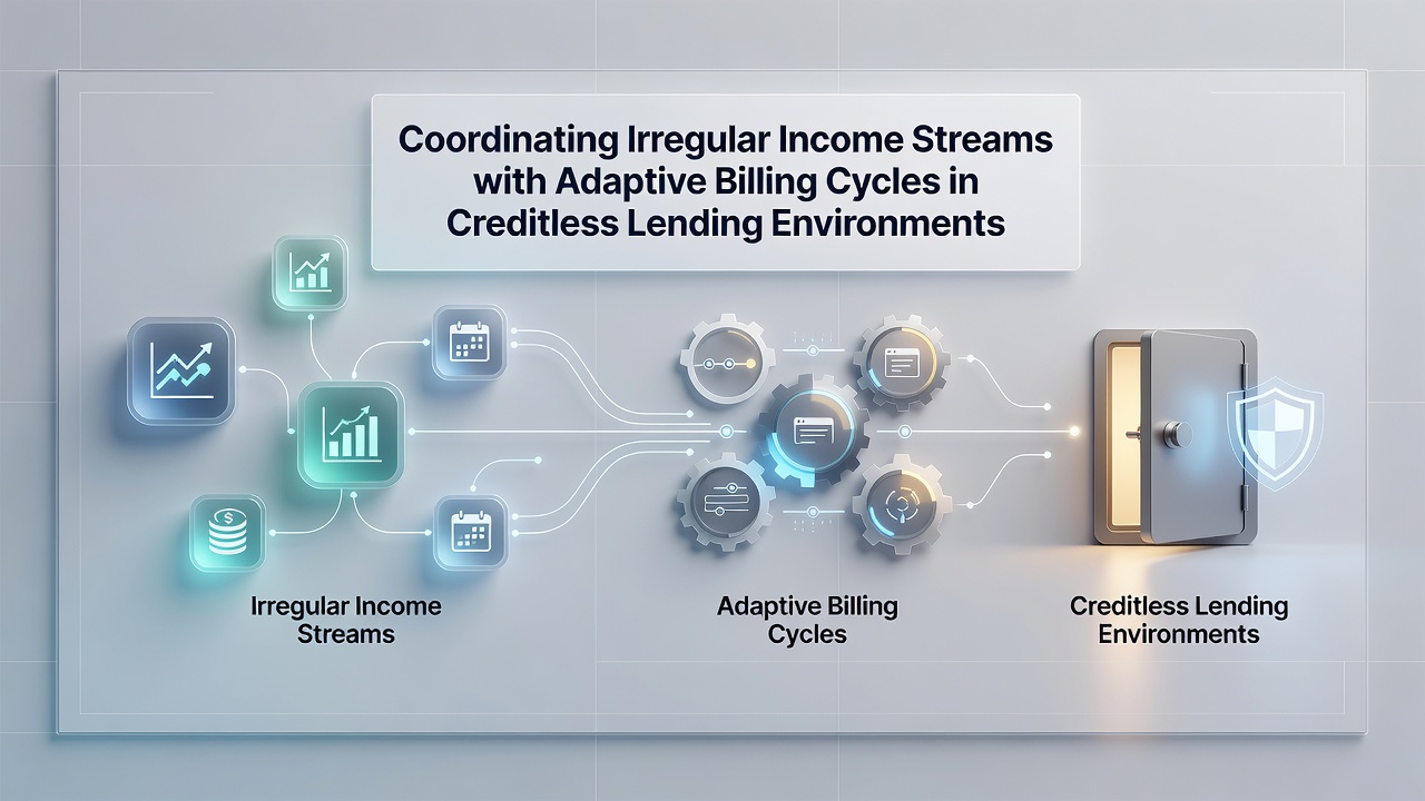 Illustration of adaptive billing cycles coordinating irregular income streams in creditless lending environments
