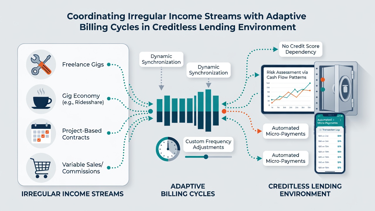 Diagram showing technology integration for syncing irregular income with dynamic billing cycles