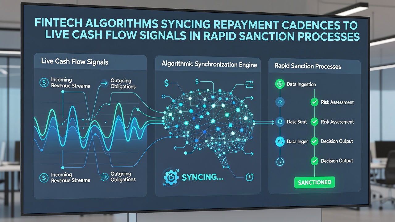Close-up of algorithmic flowchart illustrating real-time cash flow inputs mapped to adjustable repayment outputs