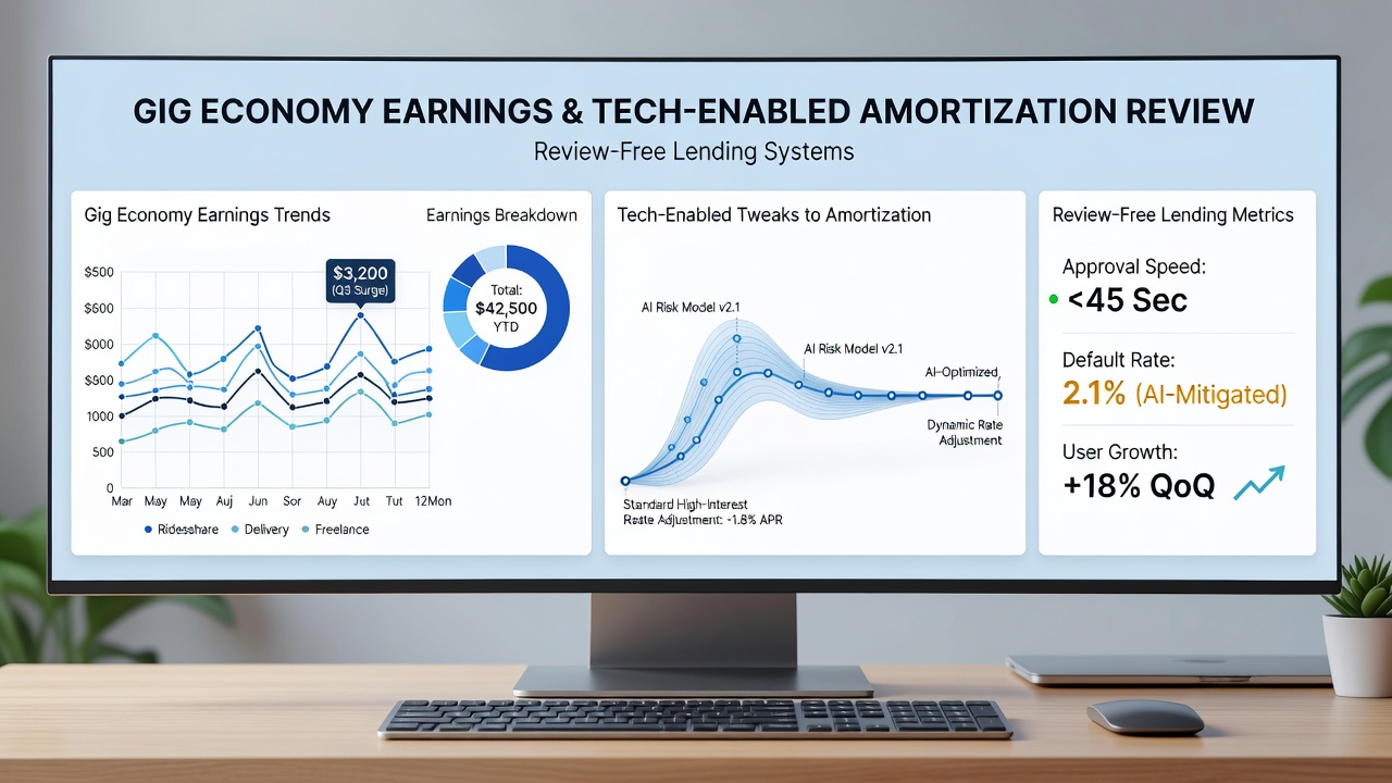 Dashboard interface displaying real-time earnings sync with adjustable loan amortization schedules