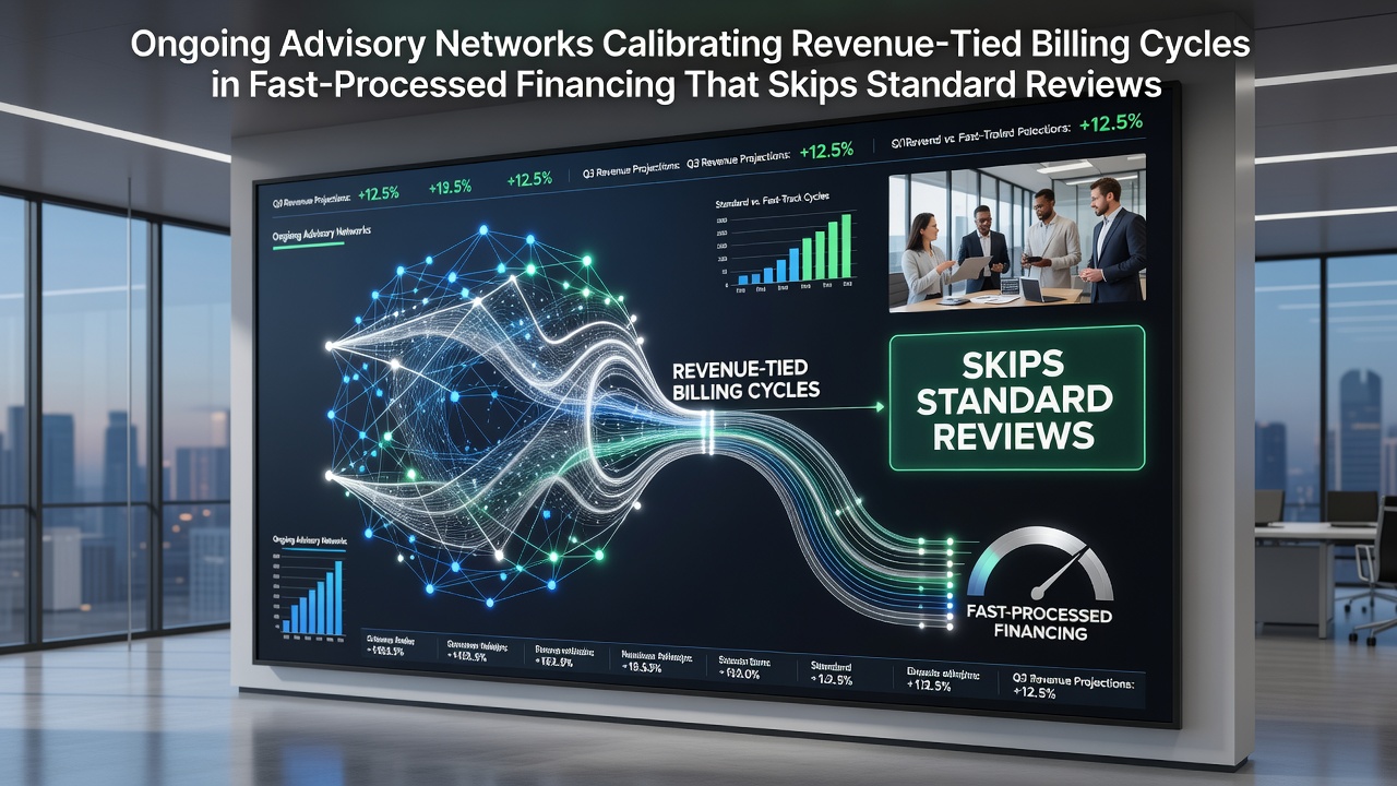 Advisory networks reviewing revenue data streams for billing adjustments in expedited financing platforms
