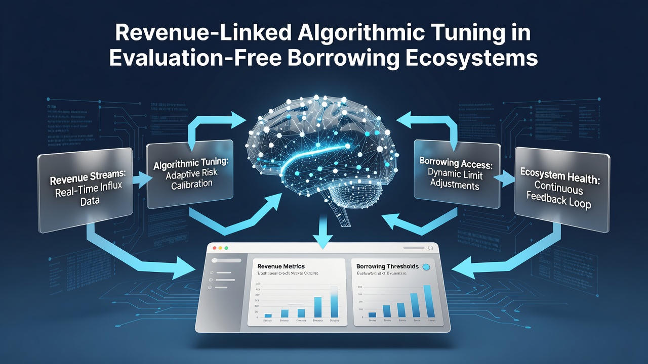 Algorithmic interface displaying revenue-linked repayment adjustments in a barrier-free lending platform