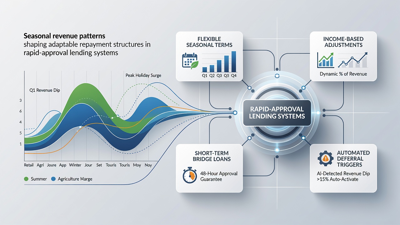 Dashboard interface displaying real-time cash flow data and adjusted repayment schedules for seasonal businesses