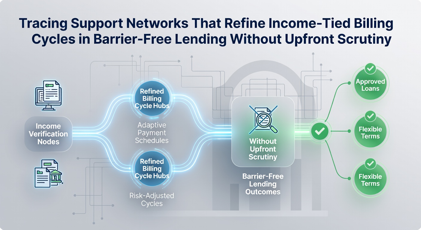 Support network diagram showing income-linked billing adjustments in barrier-free lending systems